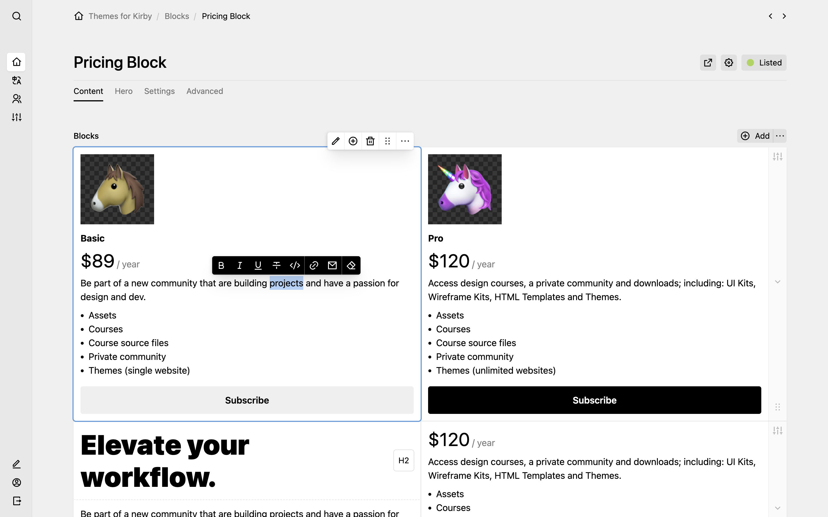 Pricing Block